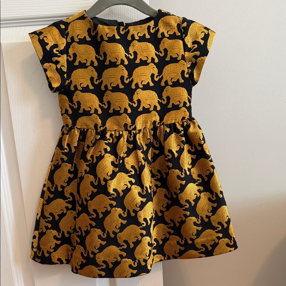 Crewcuts Kids Dress with Elephant Pattern - Black and Gold